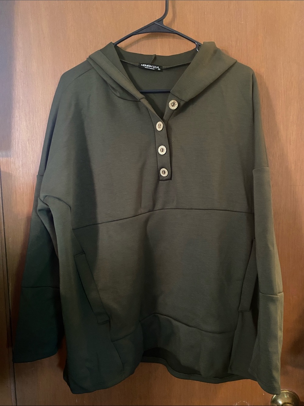 HEIMISH USA Olive Green Hooded Henley Pullover